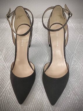 Marc Fisher Black Pointed Ankle-Strap Pumps with Buckle